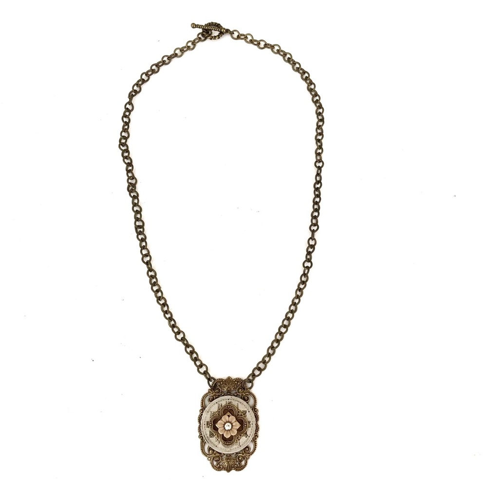 Vintage Swiss Metal/ Rhinestone Pendant  Necklace 18 Inch